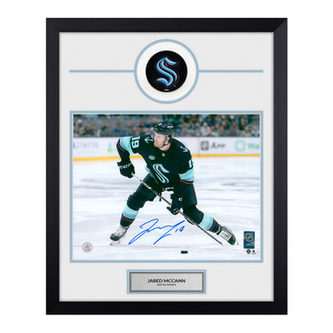 Jared McCann Autographed Seattle Kraken Puck Logo 19x23 Frame