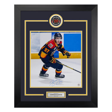 Connor McDavid Autographed Erie Otters Puck Logo 26x32 Frame