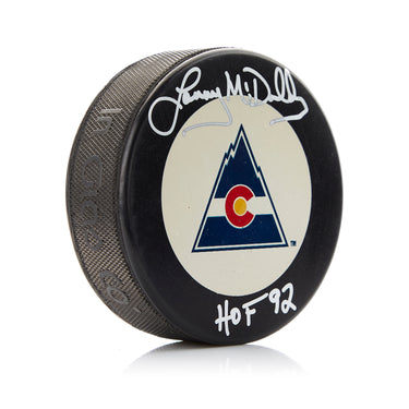 Lanny McDonald Signed Colorado Rockies Retro Logo Puck with HOF Note