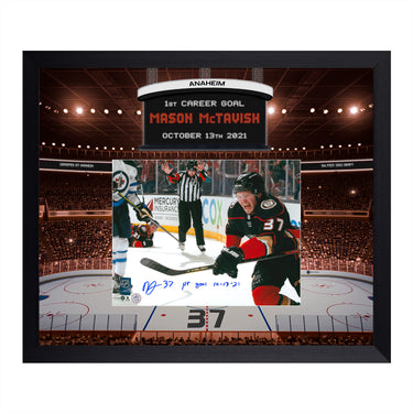 Mason McTavish Signed Anaheim Ducks Arena Scoreboard Graphic 24x28 Frame /37