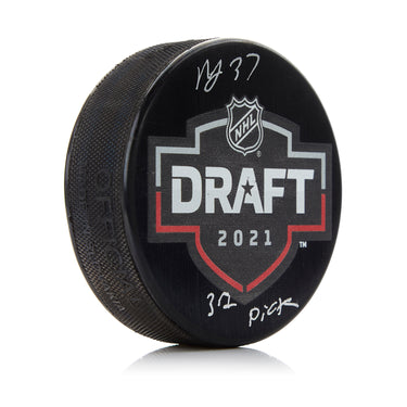 Mason McTavish Signed 2021 NHL Entry Draft Puck with 3rd Pick Note