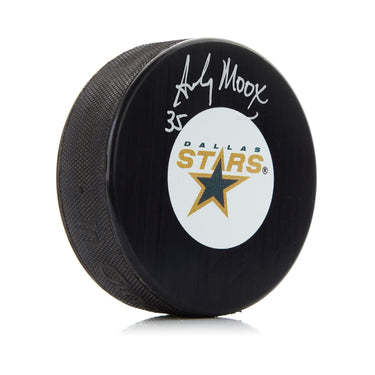 Andy Moog Autographed Dallas Stars Retro Logo Puck