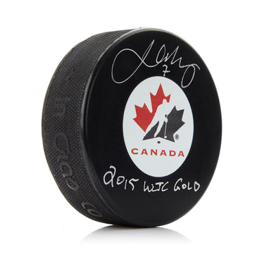 Josh Morrissey Signed Team Canada Hockey Puck with 2015 WJC Gold note