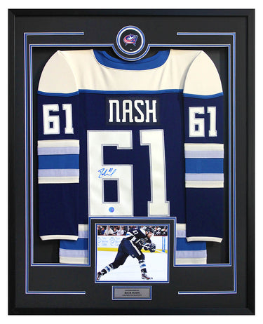 Rick Nash Signed Columbus Blue Jackets Puck Logo 36x44 Jersey Frame