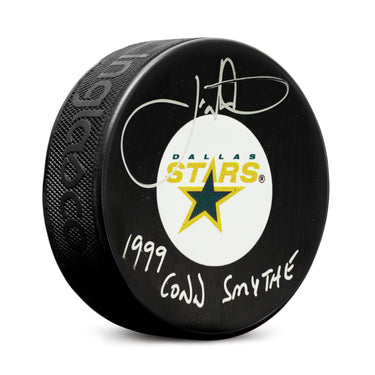 Joe Nieuwendyk Signed Dallas Stars Hockey Puck with 1999 Conn Smythe Note