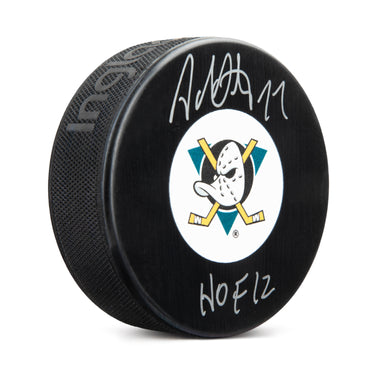 Adam Oates Signed Anaheim Mighty Ducks Hockey Puck with HOF Note