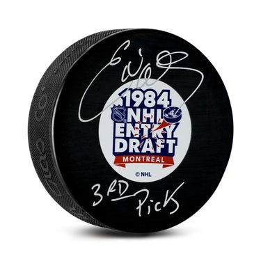 Ed Olczyk Signed 1984 NHL Entry Draft Puck with '3rd Pick' Note