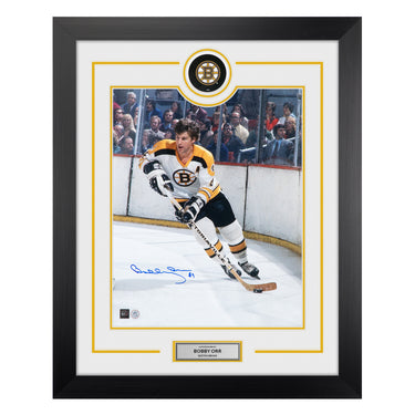 Bobby Orr Autographed Boston Bruins Puck Logo 26x32 Frame