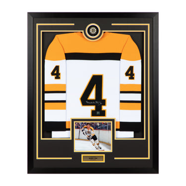 Bobby Orr Signed Boston Bruins Puck Logo 36x44 Jersey Frame