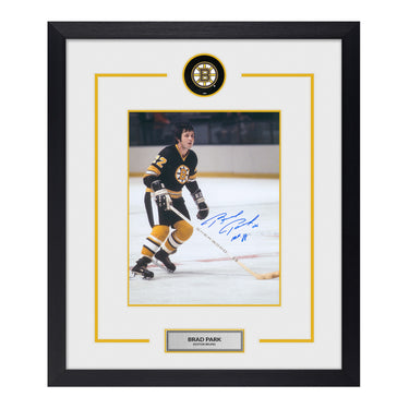 Brad Park Autographed Boston Bruins Puck Logo 23x27 Frame