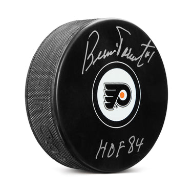 Bernie Parent Autographed Philadelphia Flyers Hockey Puck with HOF Note