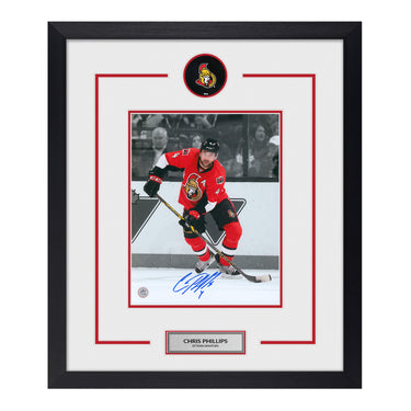 Chris Phillips Signed Ottawa Senators Puck Logo 23x27 Frame