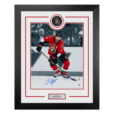 Chris Phillips Signed Ottawa Senators Puck Logo 26x32 Frame