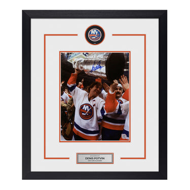 Denis Potvin Signed New York Islanders Puck Logo 23x27 Frame