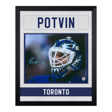 Felix Potvin Signed Toronto Maple Leafs Uniform Graphic 19x23 Frame