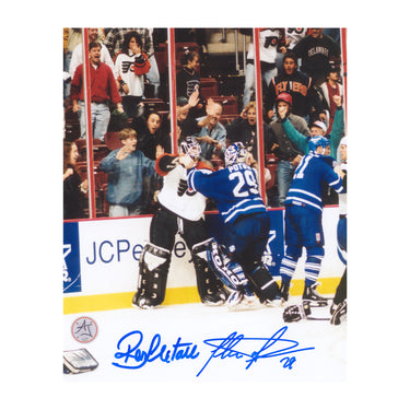 Felix Potvin & Ron Hextall Dual Signed Goalie Fight 8x10 Photo