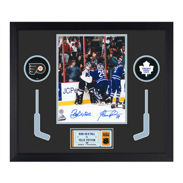 Felix Potvin & Ron Hextall Dual Signed Goalie Fight 24x28 Frame