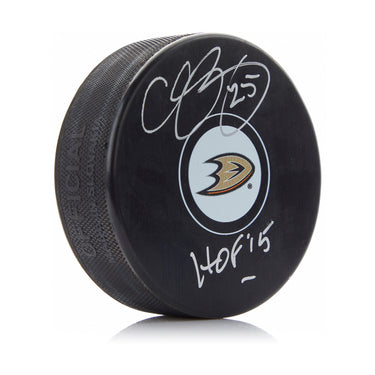 Chris Pronger Autographed Anaheim Ducks Hockey Puck with HOF Note