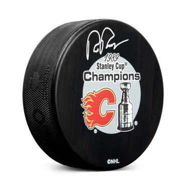 Rob Ramage Autographed Calgary Flames 1989 Stanley Cup Champions Puck