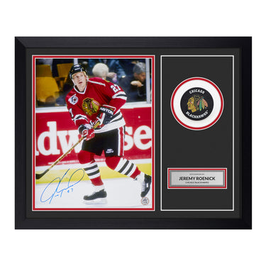 Jeremy Roenick Signed Chicago Blackhawks Puck Logo 19x23 Frame