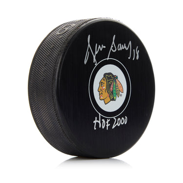 Denis Savard Signed Chicago Blackhawks Hockey Puck with HOF Note