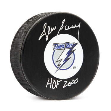 Denis Savard Autographed Tampa Bay Lightning Retro Logo Puck with HOF Note