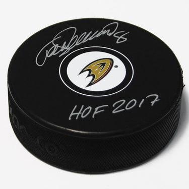 Teemu Selanne Autographed Anaheim Ducks Hockey Puck with HOF Note