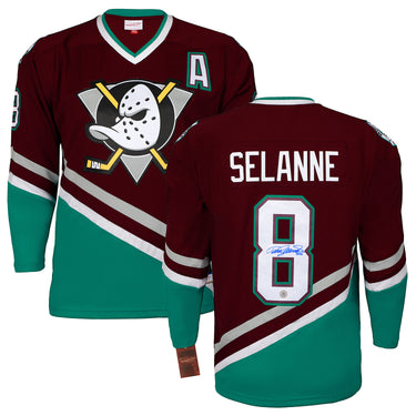 Teemu Selanne Signed Anaheim Mighty Ducks Throwback Mitchell & Ness Jersey