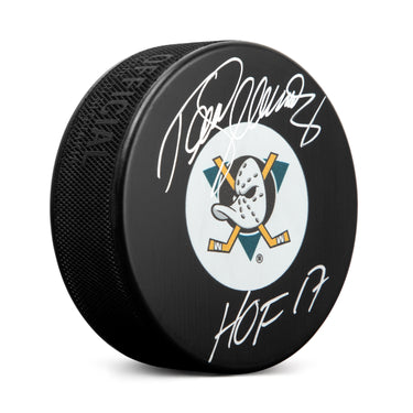 Teemu Selanne Signed Anaheim Mighty Ducks Retro Logo Puck with HOF Note