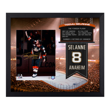 Teemu Selanne Signed Anaheim Ducks Retired Number Graphic 23x27 Frame