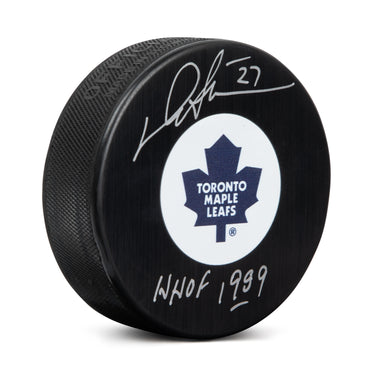 Darryl Sittler Autographed Toronto Maple Leafs Retro Logo Puck with HOF Note