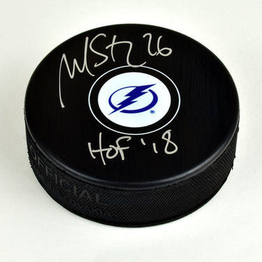 Martin St Louis Autographed Tampa Bay Lightning Hockey Puck with HOF Note