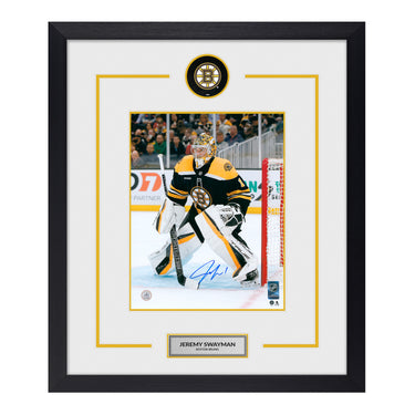 Jeremy Swayman Autographed Boston Bruins Puck Logo 23x27 Frame