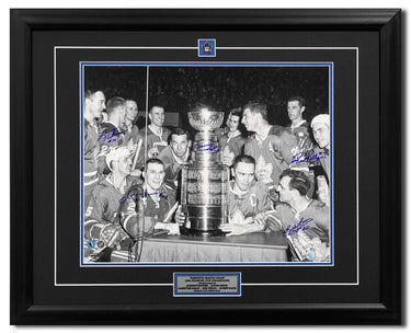 1964 Toronto Maple Leafs Stanley Cup Three-Peat 5 Player Signed 26x32 Frame