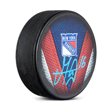 Vincent Trocheck Signed New York Rangers Stitch Design Hockey Puck