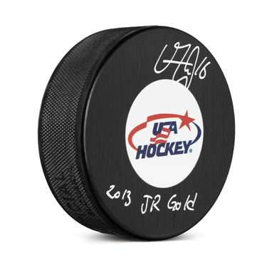 Vincent Trocheck Signed Team USA Hockey Puck with 2013 Jr Gold Note