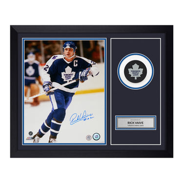 Rick Vaive Signed Toronto Maple Leafs Puck Logo 19x23 Frame