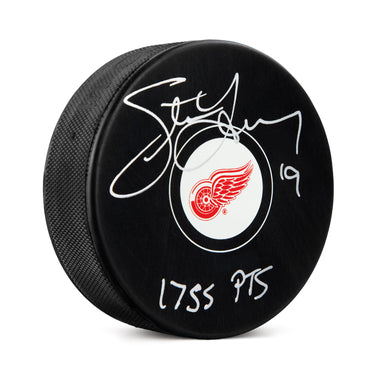 Steve Yzerman Signed Detroit Red Wings Hockey Puck with Points Note