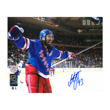 Mika Zibanejad Signed New York Rangers Goal Celebration 8x10 Photo