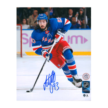 Mika Zibanejad Autographed New York Rangers Puck Rush 8x10 Photo
