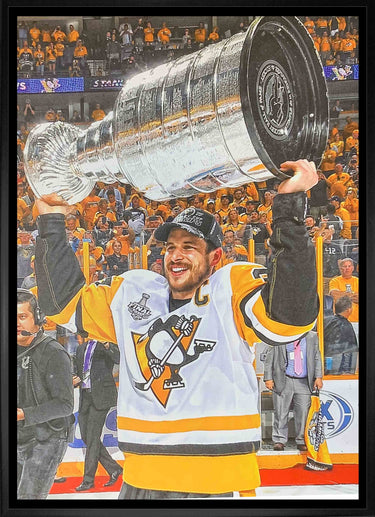 Sidney Crosby Pittsburgh Penguins Framed 20x29 Raising Cup Canvas - Frameworth Sports Canada 