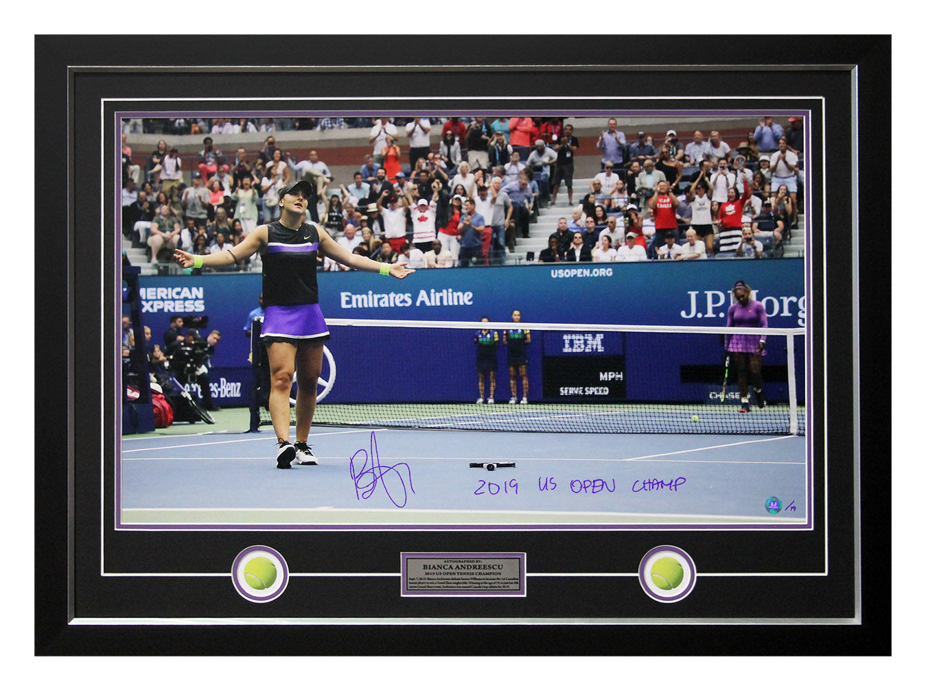 Bianca Andreescu 2019 US Open Tennis Champ Signed & Inscribed 27x37 Frame #/19