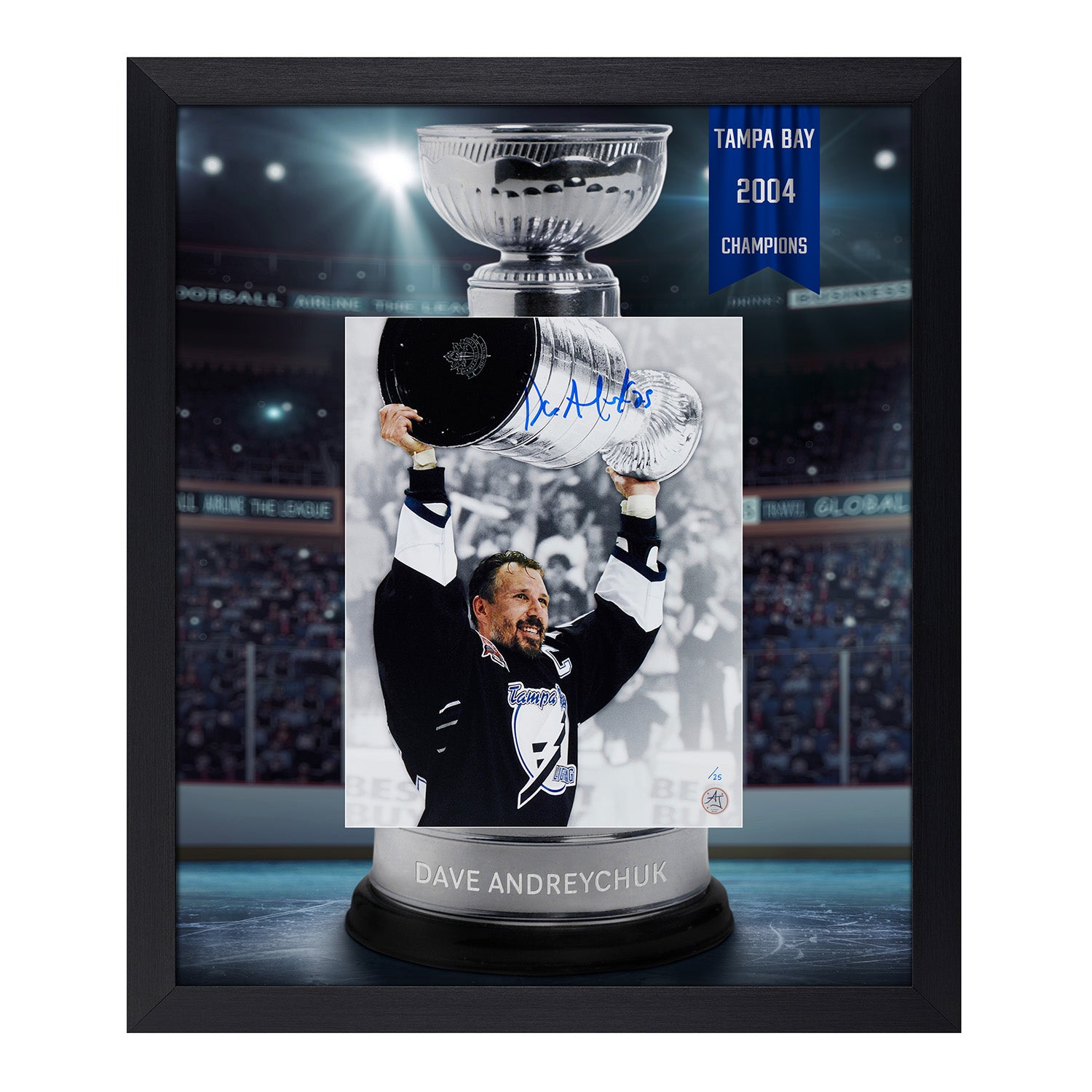 Dave Andreychuk Signed Tampa Bay Lightning Cup Champion Graphic 23x27 Frame