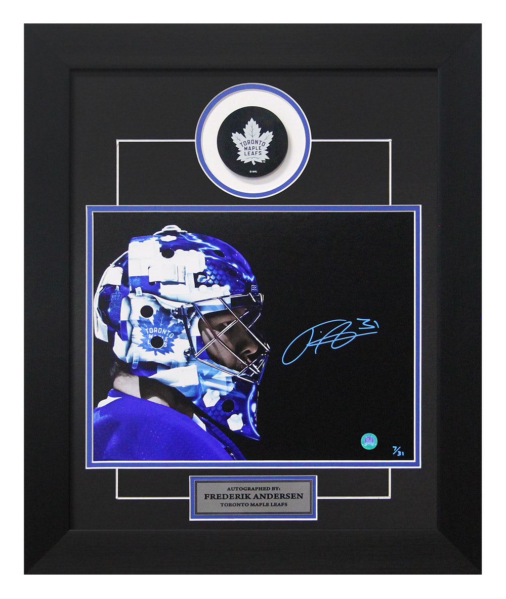 Frederik Andersen Toronto Maple Leafs Signed Mask 20x24 Puck Frame #/31