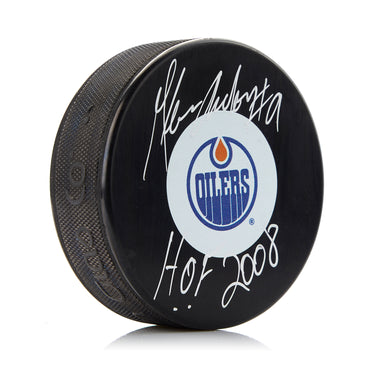 Glenn Anderson Edmonton Oilers Signed Hockey Puck with HOF Note