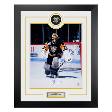 Tom Barrasso Signed Pittsburgh Penguins Puck Display 26x32 Frame