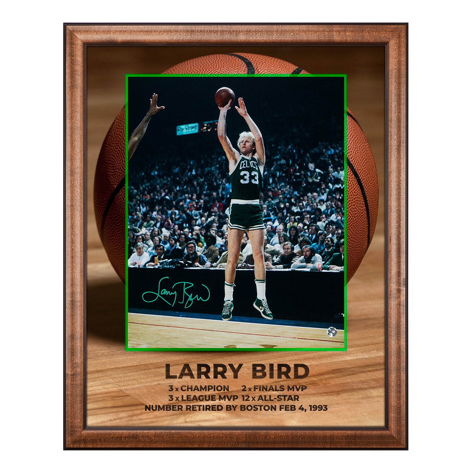 Larry Bird Autographed Boston Celtics Basketball Graphic 26x32 Frame