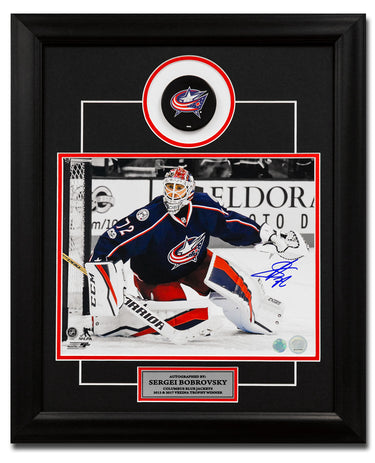 Sergei Bobrovsky Columbus Blue Jackets Signed Color-Pop 20x24 Puck Frame