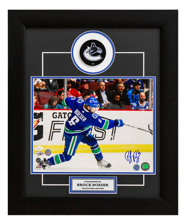 Brock Boeser Vancouver Canucks Autographed Slapshot 20x24 Puck Frame