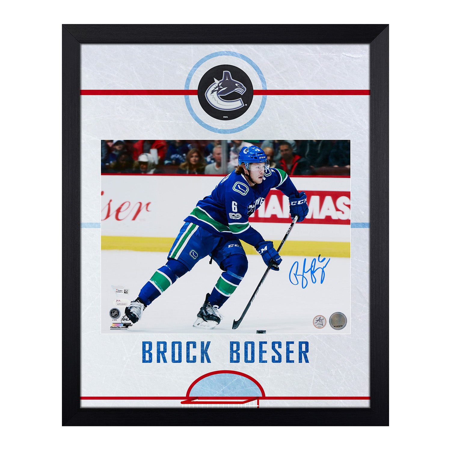 Brock Boeser Signed Vancouver Canucks Graphic Rink 19x23 Frame